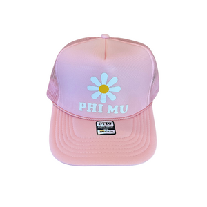 Phi Mu Embroidered Flower Trucker Hat