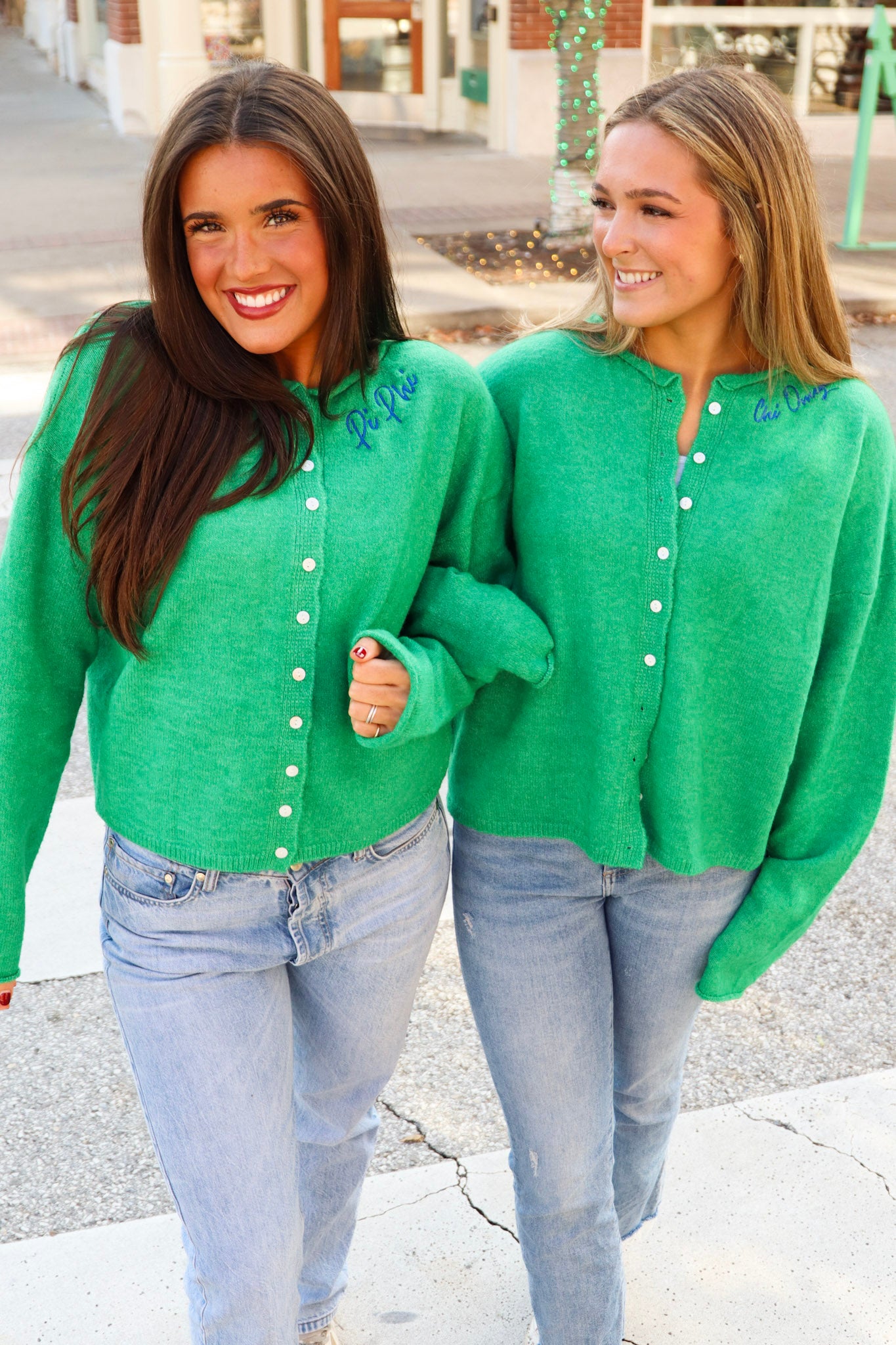 Chi Omega Green Cardigan