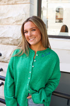 Chi Omega Green Cardigan