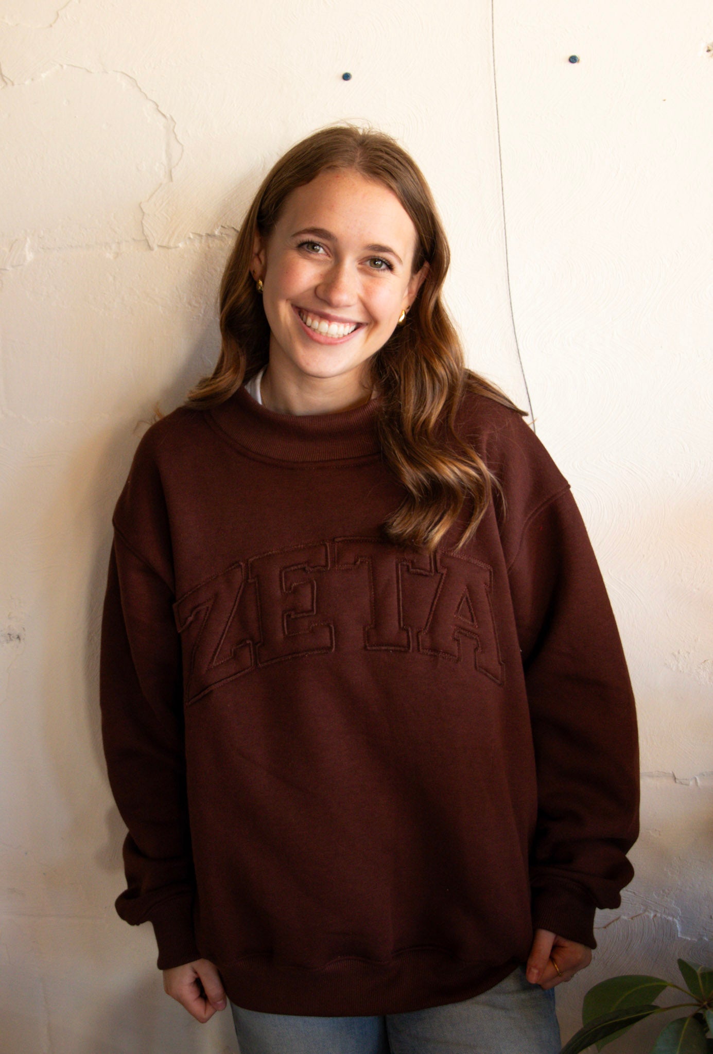 Zeta Tau Alpha Brown Mockneck