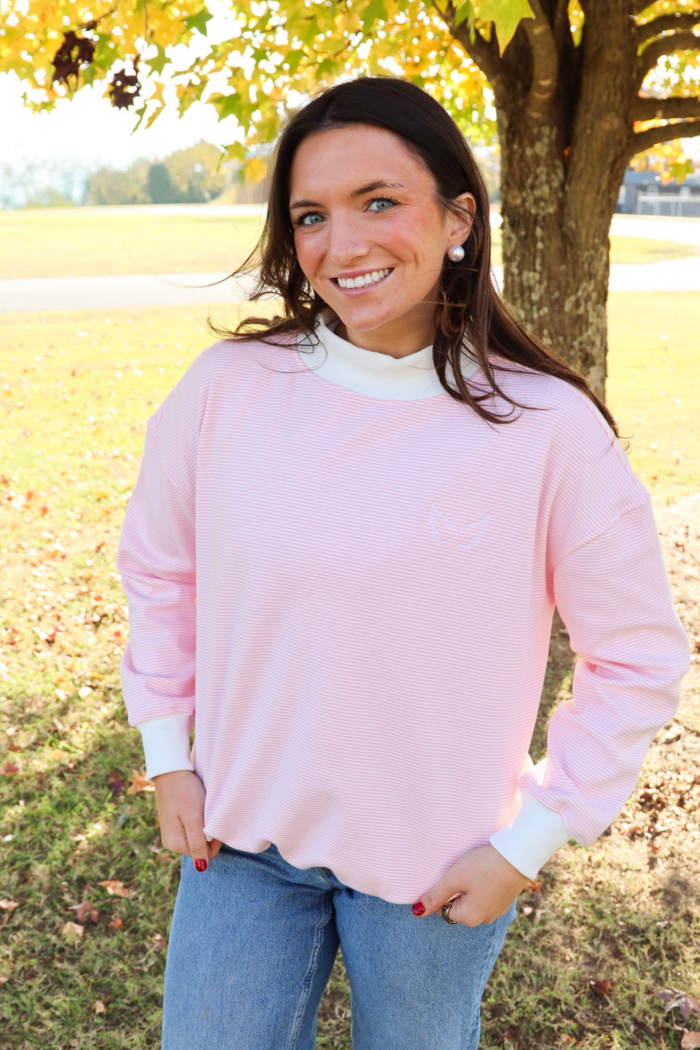 Pi Beta Phi Pink Striped Mockneck