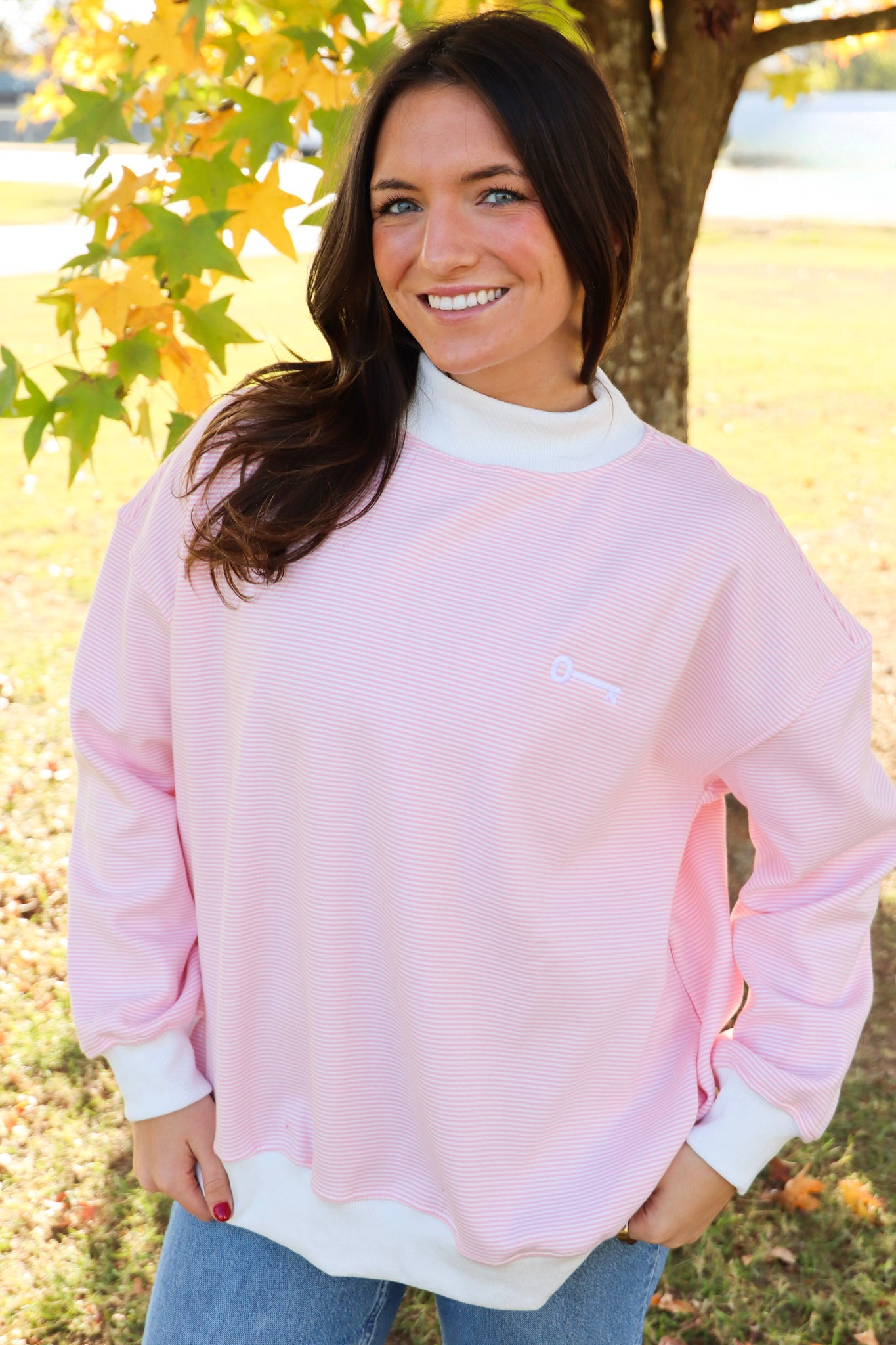 Kappa Kappa Gamma Pink Striped Mockneck