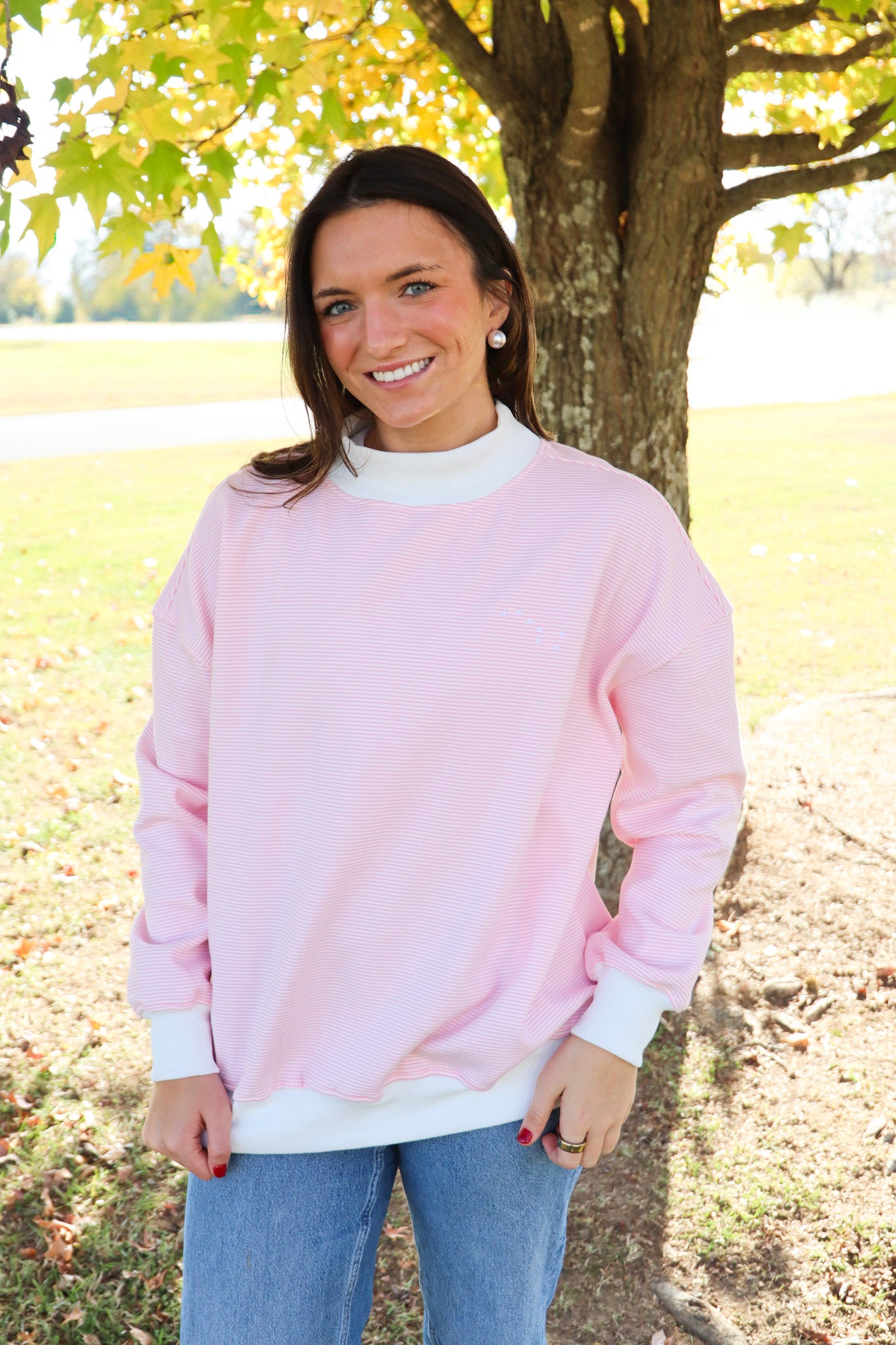 Alpha Phi Pink Striped Mockneck