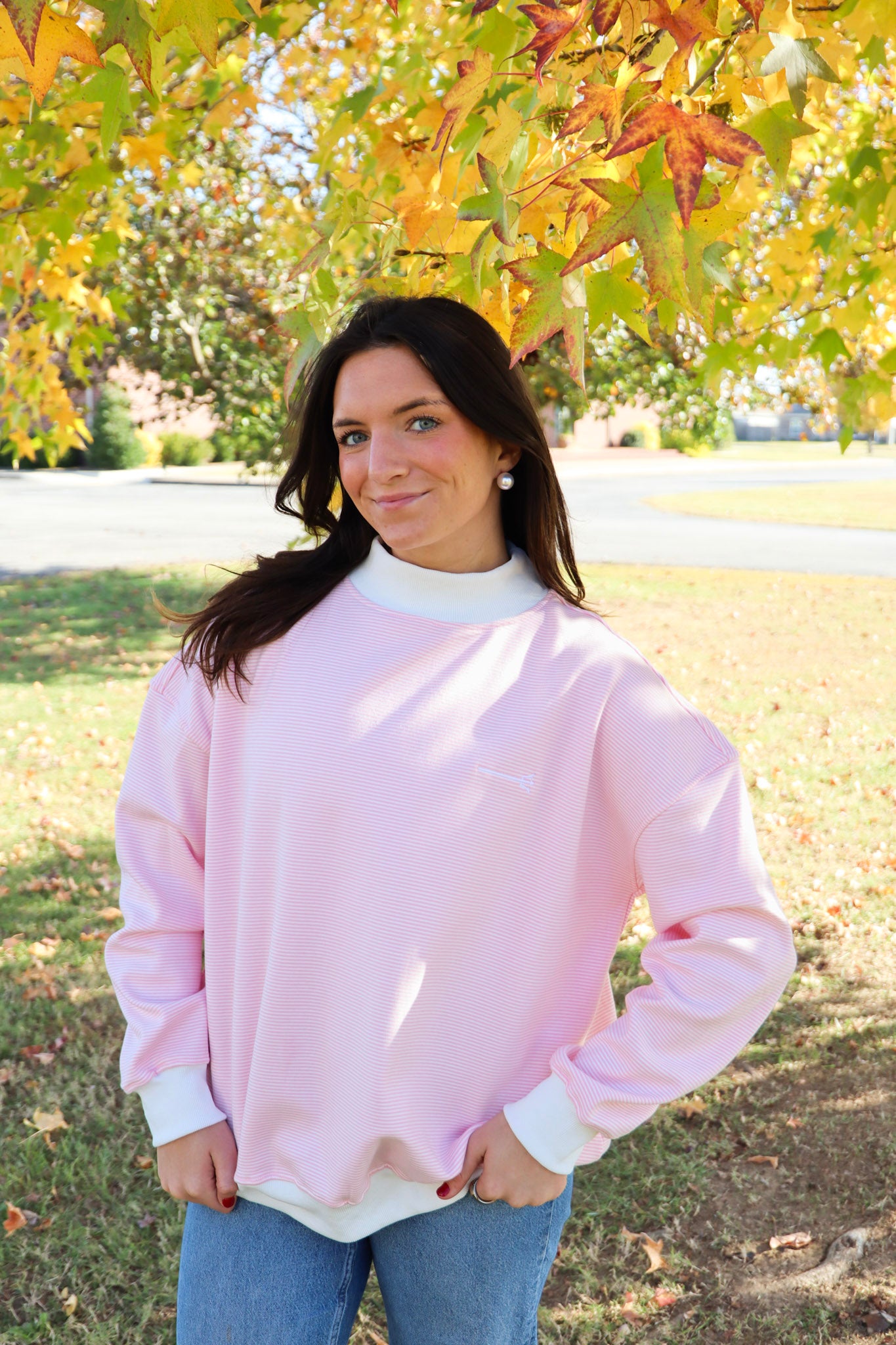 Delta Delta Delta Pink Striped Mockneck