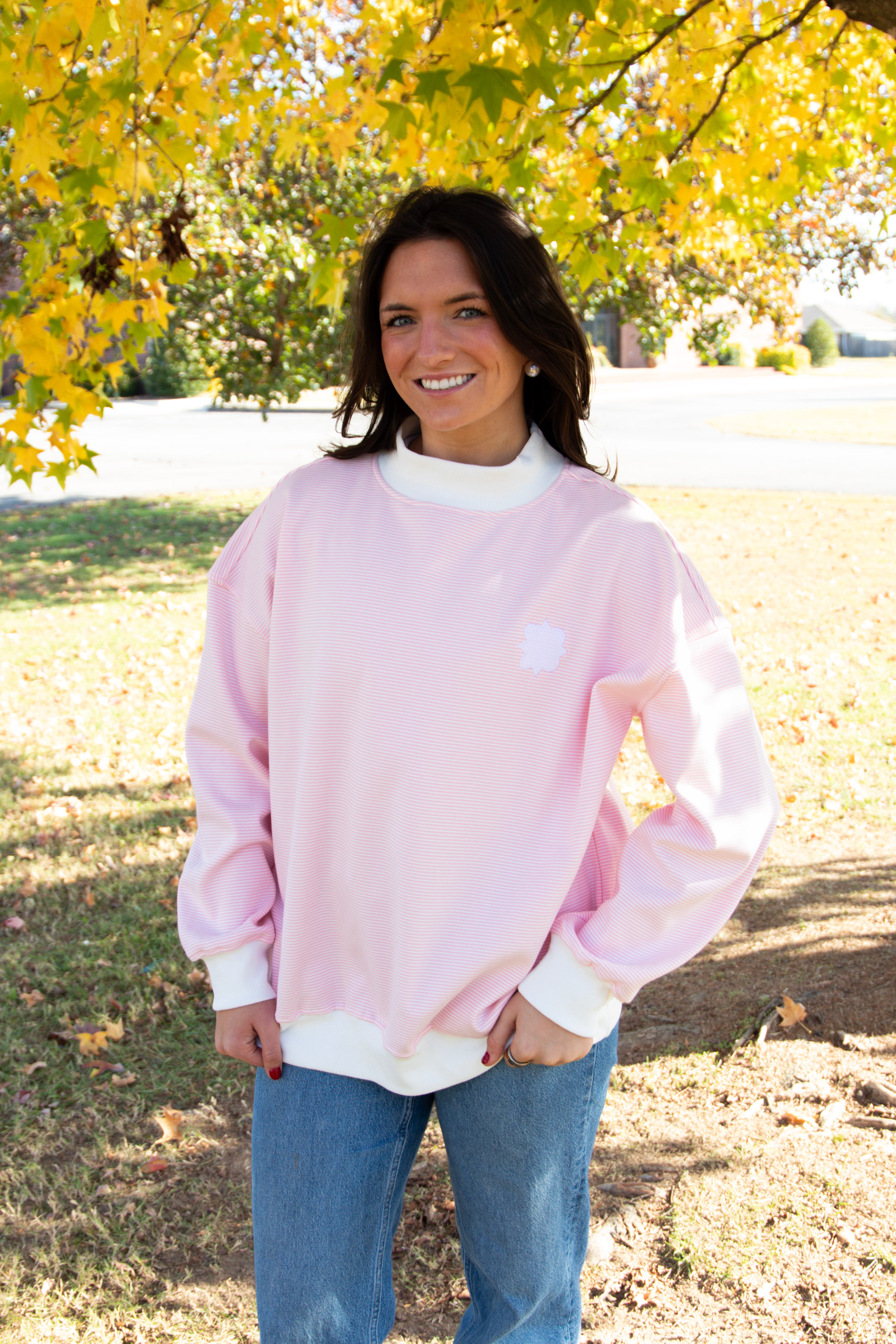 Phi Mu Pink Striped Mockneck