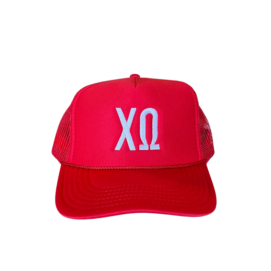 Chi Omega Embroidered Trucker Hat
